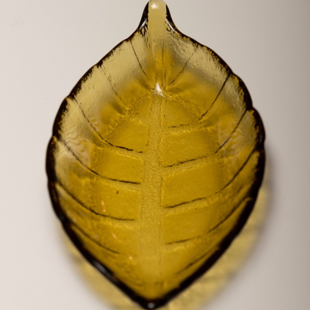 Midcentury Amber Glass Leaf Dish